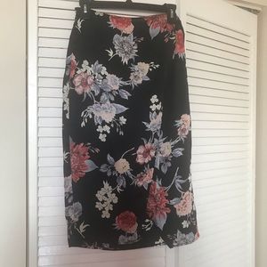 Lulus Black Floral Satin Wrap Pencil Skirt